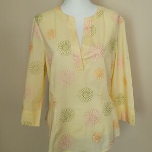 Talbots Yellow Flutter Sleeve Tunic with Mandarin Collar